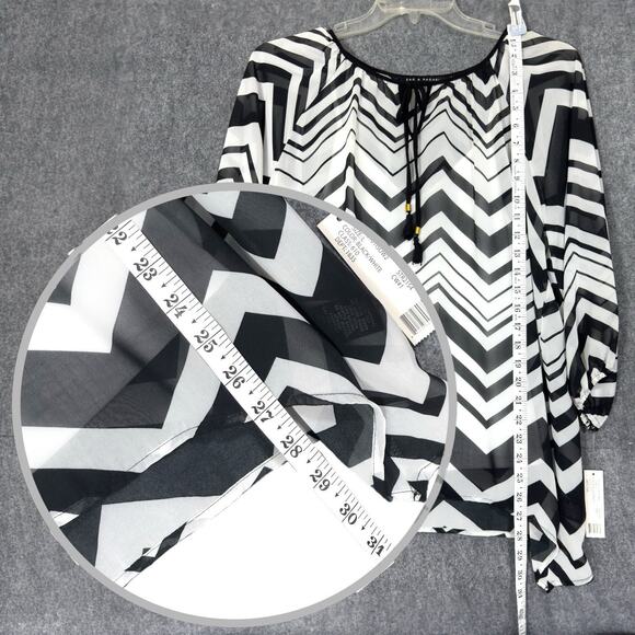 Sheer Chiffon Chevron Chic Tunic w/Tank L Asymmetric Hem Black/White Boho Flowy - Picture 9 of 15